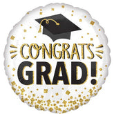 Congrats Grad Gold Glitter Round Foil Balloon